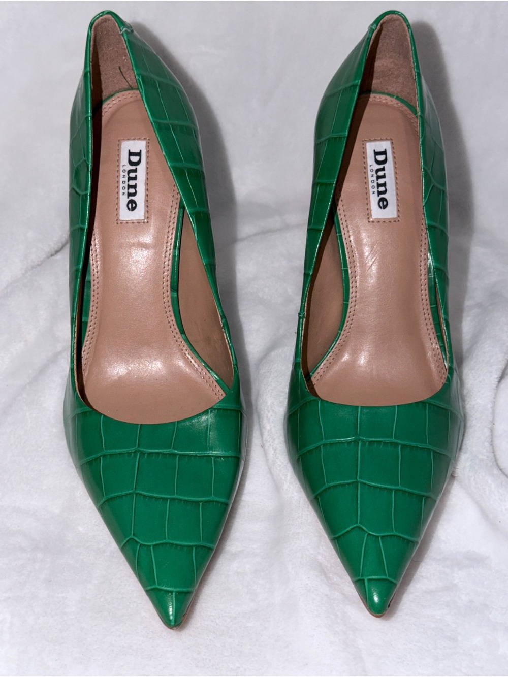 Dune London Green Croc-Embossed Pointed Pumps